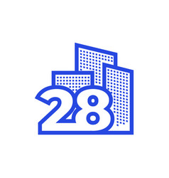 Number 28 With Building Logo Design Graphic