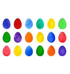 Set Of Colorful Watercolor Easter Eggs On White