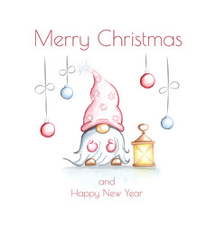 Christmas Card With Cute Gnome In Hat