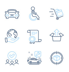 Parcel Tracking Push Cart And Car Icons Set Car