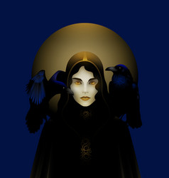 Witch With Ravens On Her Shoulders