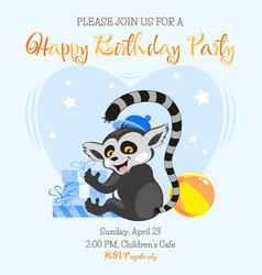 Boy Birthday Invitation Template With Lemur