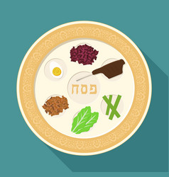 Passover Holiday Seder Plate Flat Long Shadow