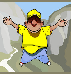 Cartoon Man In A Jump With His Arms Outstretched