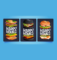 Cartoon Set Of Happy Hours Promo Flyer Templates