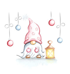 Christmas Card With Cute Gnome In Hat