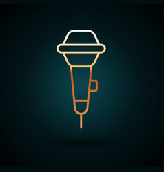 Gold Line Microphone Icon Isolated On Dark Blue