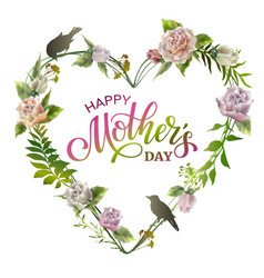 Happy Mothers Day Banner In Heart Shape With Roses