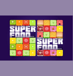 Super Food Posters With Cartoon Meals Square Icon