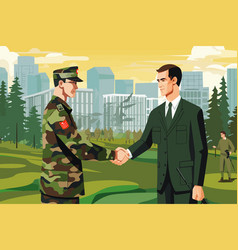 Handshake Between Soldier And Civilian