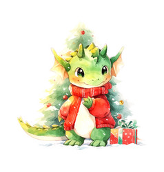 Dragon Gifts Christmas Watercolor In Cartoon