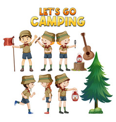 Set Of Camping Kids Cartoon Character