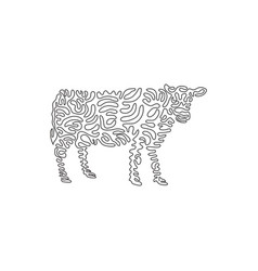 Continuous Curve One Line Drawing Of Cute Cow