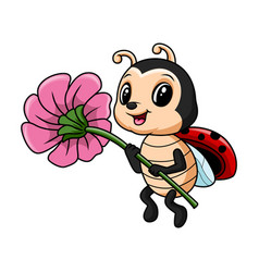 Cute Lady Bug Holding Flower