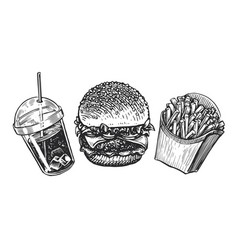 Fast Food Set Sketch Burger French Fries