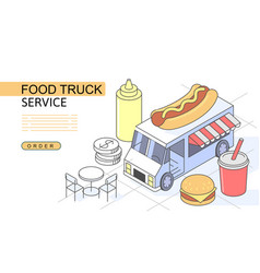 Food Truck Isometric Concept Use For Web Page