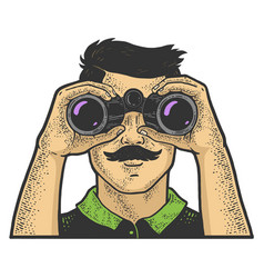 Man Looking Through Binoculars Sketch