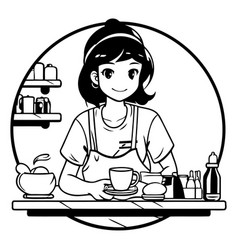 Coffee Shop Girl In Apron With A Cup