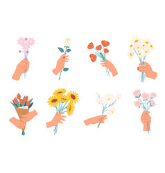 Hands Holding Flowers Female Hand With Bouquets