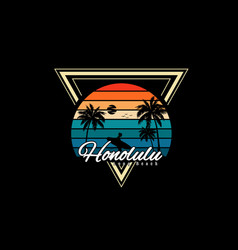 Honolulu Long Beach Silhouette Design Retro Style