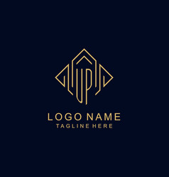 Initial Logo Up Monogram With Rhombus Line Style