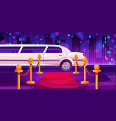 Luxury White Limousine Car Near Empty Red Carpet