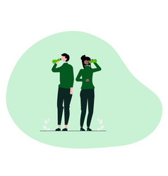 Man And Woman Drink Bottle Energy Flat Design