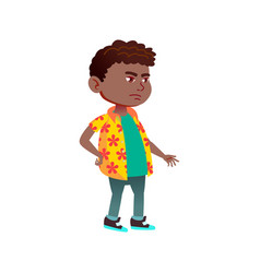 Sad African Boy Kid Waiting Order In Line Cartoon