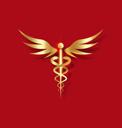 Medical Caduceus Symbol In Golden Color Gold Sign