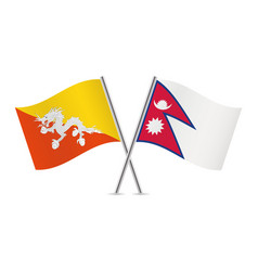 Kingdom Of Bhutan And Nepal Crossed Flags