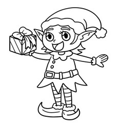 Christmas Elf Holding Gift Isolated Coloring Page