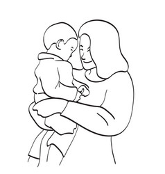 Line Art Smiling Mother Carrying Her Child Up