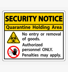 Security Notice Quarantine Holding Area Sign