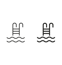 Swimming Pool Ladder Silhouette And Line Icon Set