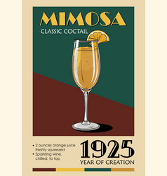 Mimosa Cocktail Retro Art Poster With Recipe