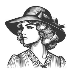 Old Fashioned Lady Young Woman Hat Sketch