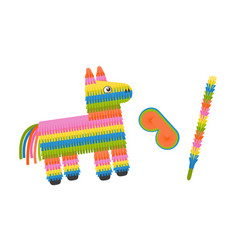 Pinata Donkey With Eye Mask And Stick Isolated