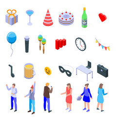 Office Party Icons Set Isometric Style