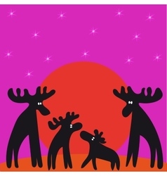 Family Of Moose Sunset Looking At Stars