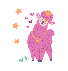 Cute Pink Alpaca Character With Crown Glasses