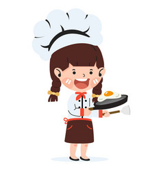 Happy Cute Kid Girl In Chef Cook