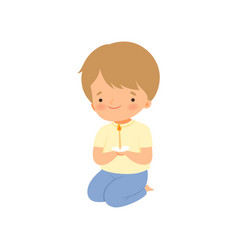 Cute Little Boy Kneeling And Praying Cartoon