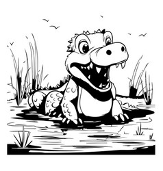 Dinosaur In The Pond Black And White