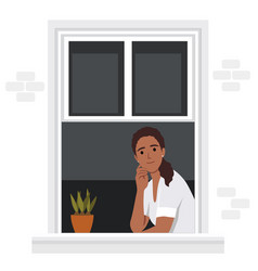 Female Black Character Looking Outside Window