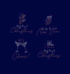 Set Of Christmas Art Deco Vintage Labels Blue