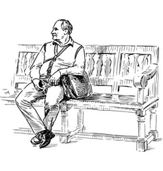 Sketch Tired Elderly Man Sitting On Park Bench