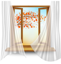 Autumn Background With Open Window And Colorful