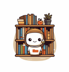 Cute Cartoon Robot Sitting On Bookshelf