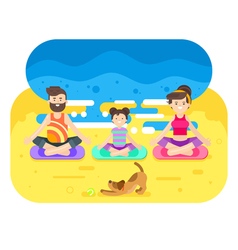 Flat Style Of Family Doing Yoga With Dog