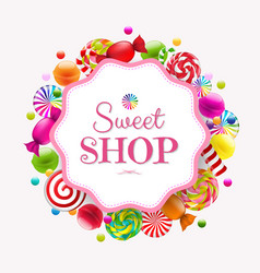 Candy Shop Label With Sweet Candies